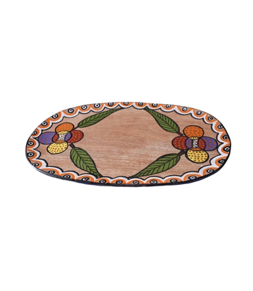 Handmade Wooden Tray With Sohrai Painting Made By Tribals Of Jharkhand