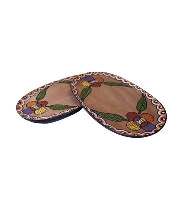 Handmade Wooden Tray With Sohrai Painting Made By Tribals Of Jharkhand