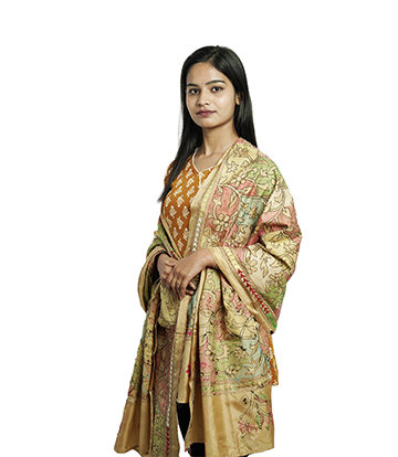 Handstitched Kantha Stole by Tribes of West-Bengal (Golden colour)