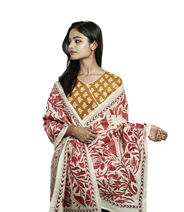 Handstitched Kantha Stole by Tribes of West-Bengal (Off white)