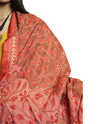 Handstitched Kantha Stole by Tribes of West-Bengal (Red)