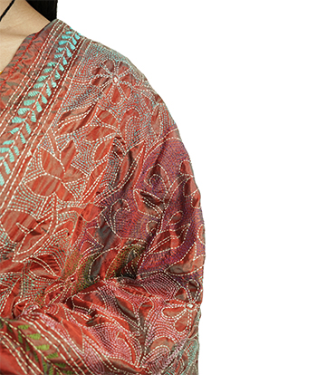  Handstitched Kantha Stole by Tribes of West-Bengal (Brown)