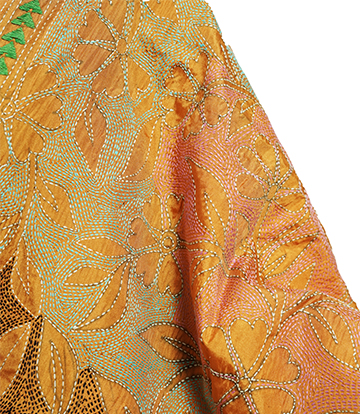 Handstitched Kantha Stole by Tribes of West-Bengal (Orange)