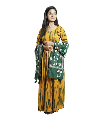 Handstitched Kantha Stole by Tribes of West-Bengal (Deep green with white embroidery)