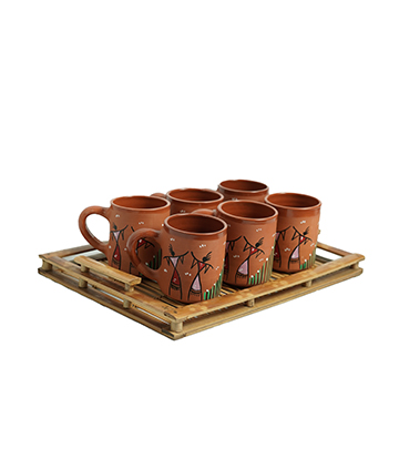 Terracotta Mug Set (6 pieces) With Sohrai Made by Tribes of Jharkhand