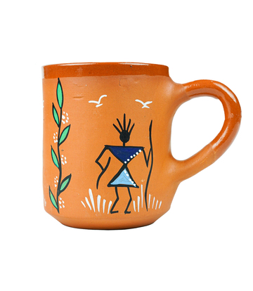 Terracotta Mug with Sohrai Art Handmade by the Tribes of Jharkhand