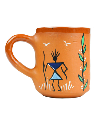 Terracotta Mug with Sohrai Art Handmade by the Tribes of Jharkhand