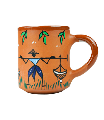 Terracotta Mug with Sohrai Art Handmade by the Tribes of Jharkhand