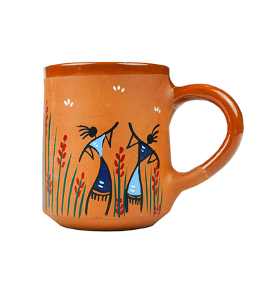 Terracotta Mug with Sohrai Art Handmade by the Tribes of Jharkhand