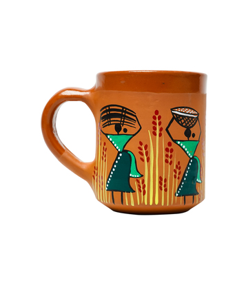 Terracotta Mug Set (6 pieces) With Sohrai Arts Made by Tribes of Jharkhand