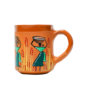 Terracotta Mug Set (6 pieces) With Sohrai Arts Made by Tribes of Jharkhand