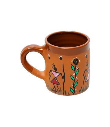 Terracotta Mug Set (6 pieces) With Sohrai Art Handmade by the Tribes of Jharkhand