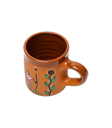 Terracotta Mug Set (6 pieces) With Sohrai Art Handmade by the Tribes of Jharkhand