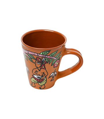 Terracotta Mug Set (6 pieces) With Sohrai Art Handmade by the Tribes of Jharkhand