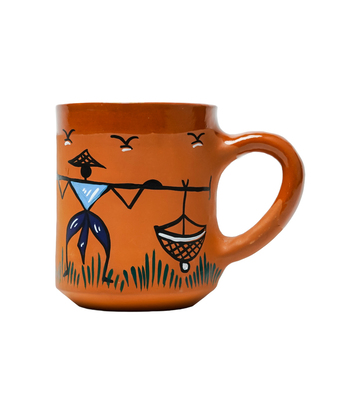 Terracotta Mug Set (6 pieces) With Sohrai Art Handmade by the Tribes of Jharkhand