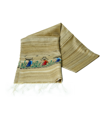  Hand-Painted Tassar Silk Stole – Made by the Tribes of Jharkhand 