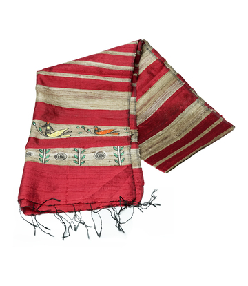  Hand-Painted Tassar Silk Stole – Made by the Tribes of Jharkhand 