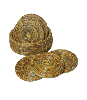 Pine Needles Tea Coaster (Set of Six with Case) Made by the  Tribes of Uttarakhand