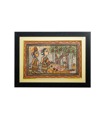 Handpainted Paitkar Painting featuring two women surrounded by trees (15.3x11.4) 