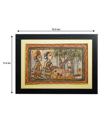 Handpainted Paitkar Painting featuring two women surrounded by trees (15.3x11.4) 