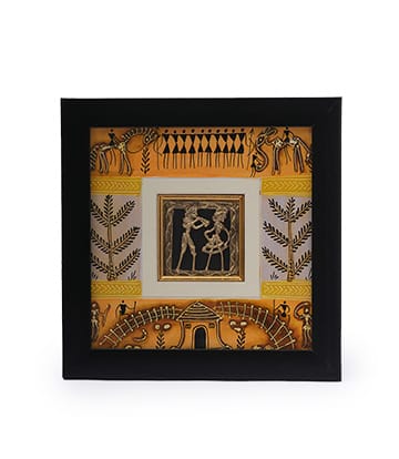 Dokra Tribal Painting Frame with Sohrai Painting Made by Tribal of Chattisgarh