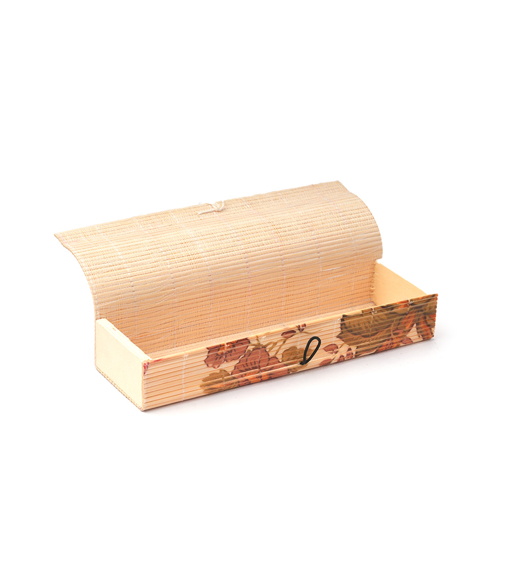 Bamboo Pencil Box Made by Tribes (Brown Flowers Print)