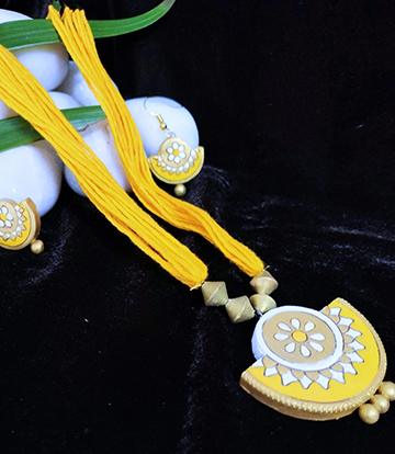 Terracotta Necklace Set Made by Tribes of Jharkhand (Yellow Colour)