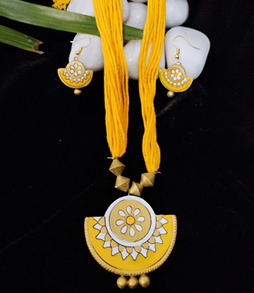 Terracotta Necklace Set (Yellow Colour)